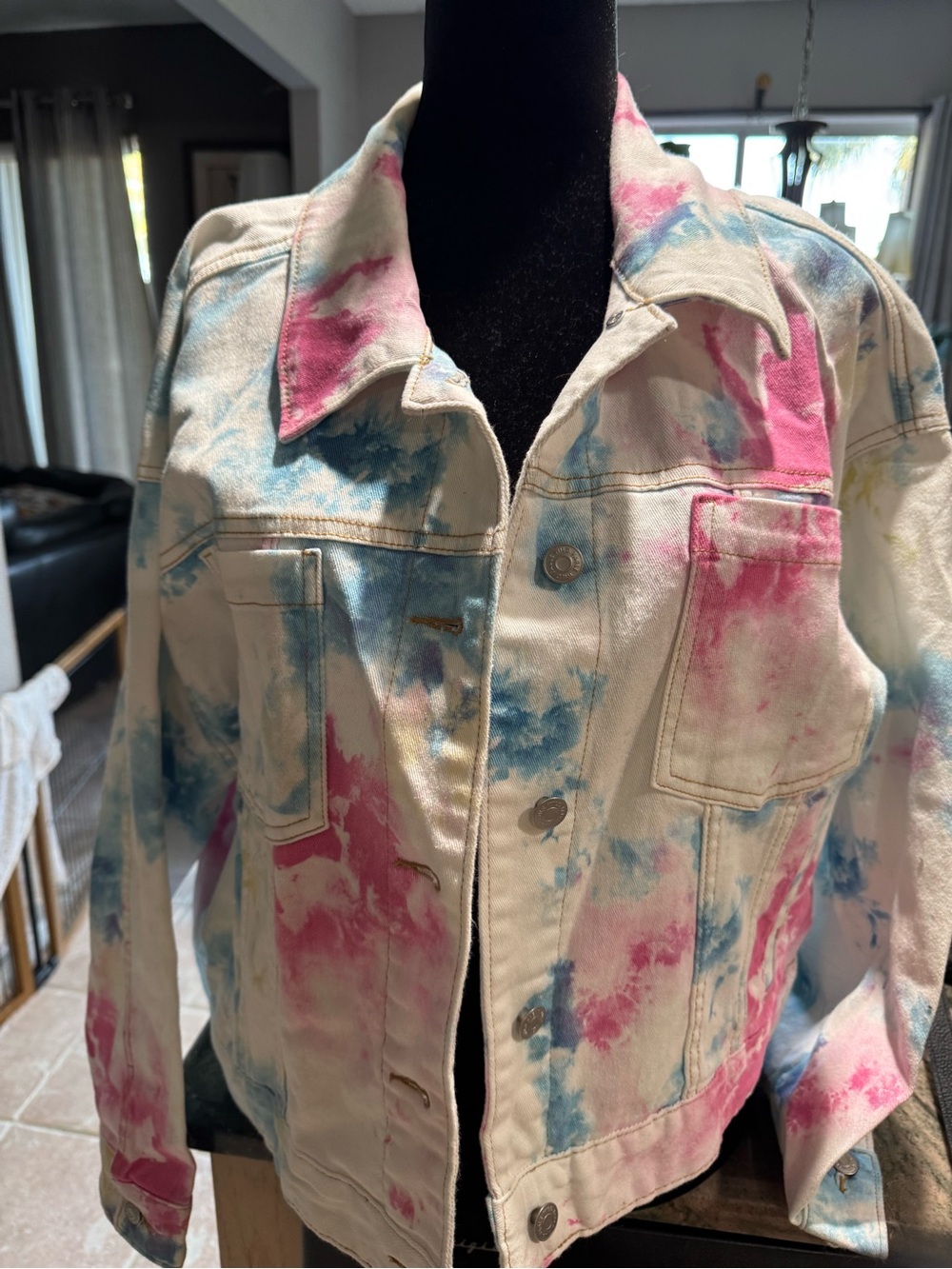 wild fable Pink & Blue Tie-Dye Denim Jacket